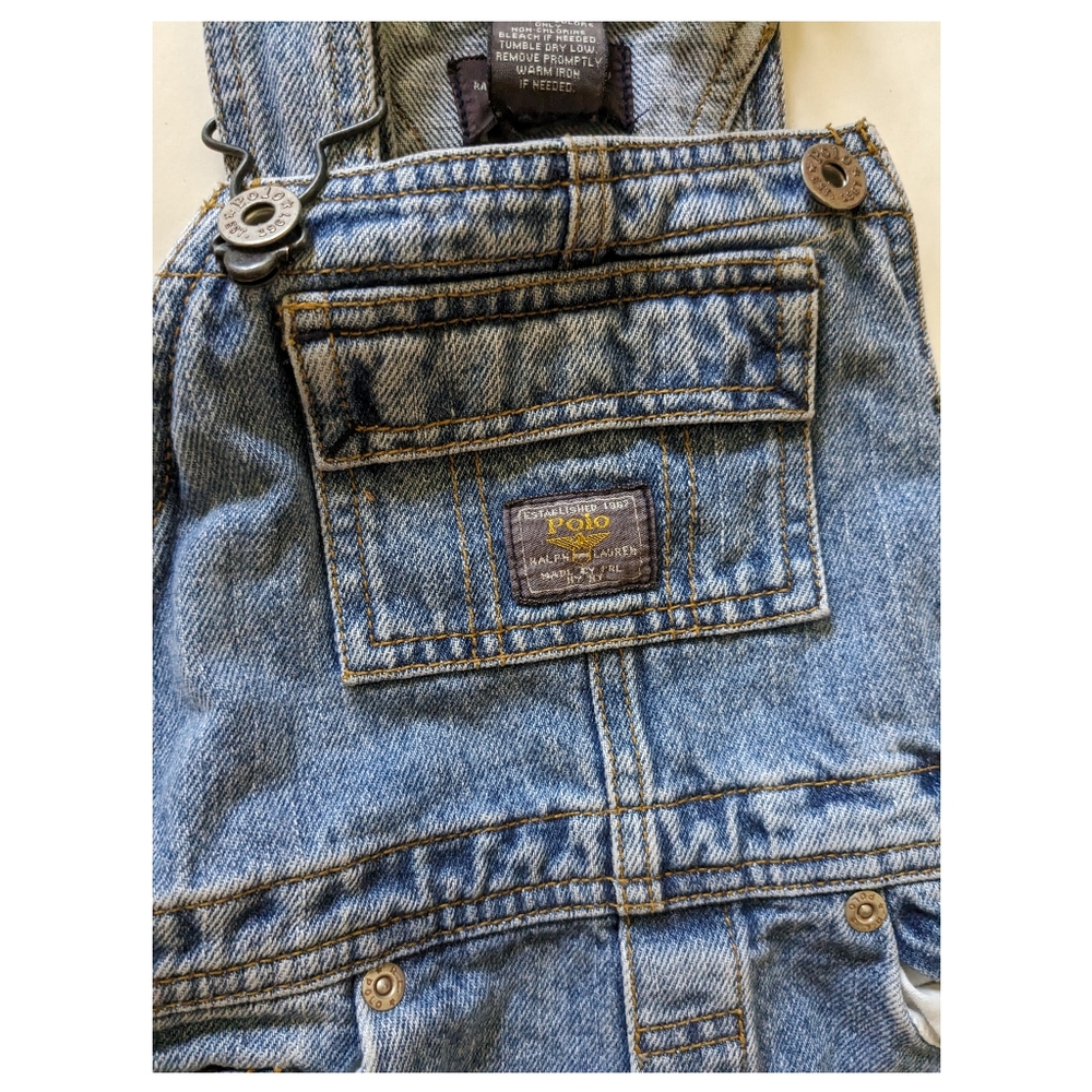 Vintage Polo Ralph Lauren cotton denim overalls toddler size 24 months wide leg - Picture 4 of 9